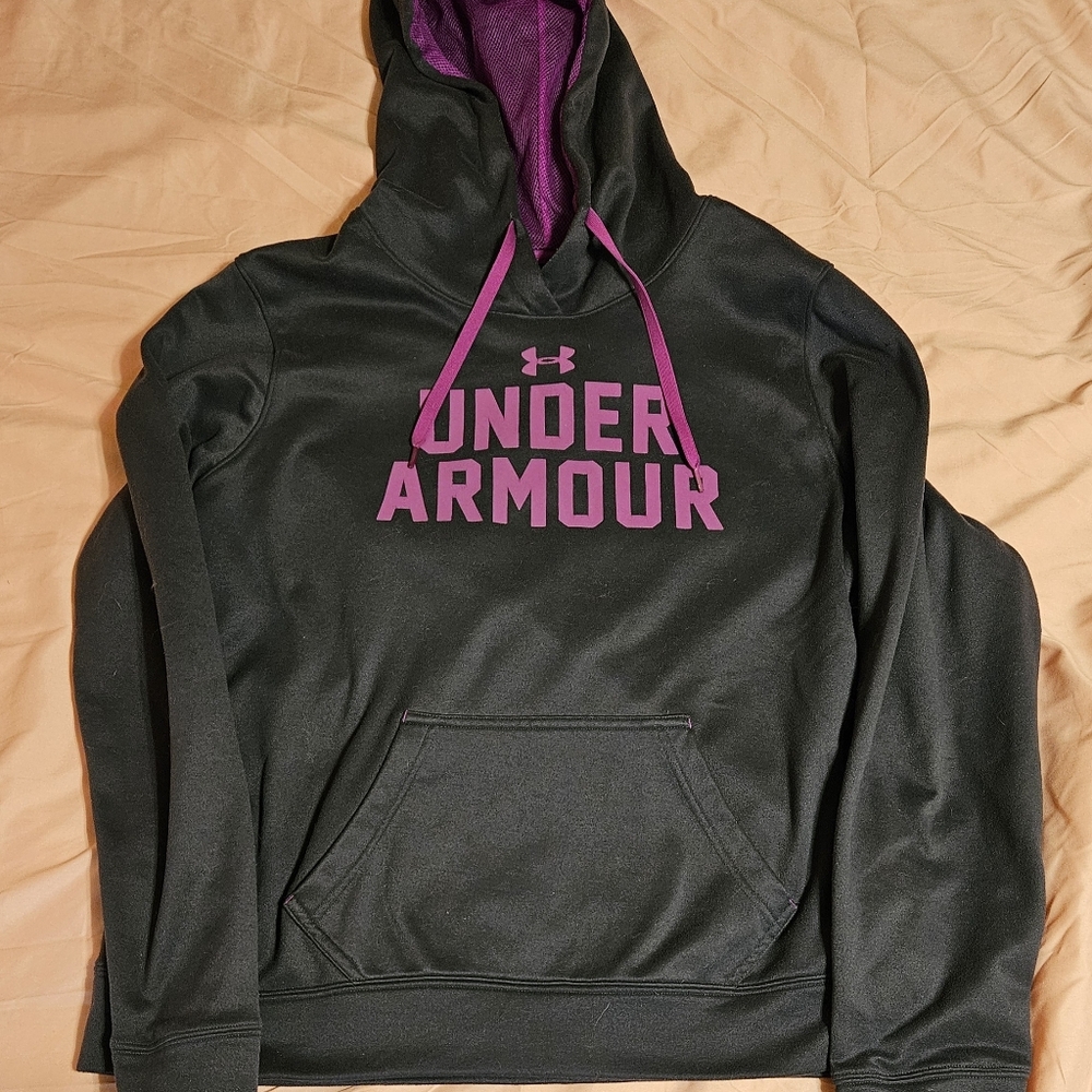 Under Armour Black Hoodie with Magenta Logo and Hood Lining